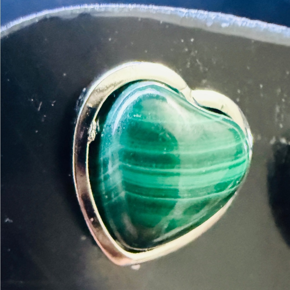 Green Malachite Heart Silver Stud Earrings - Picture 3 of 5
